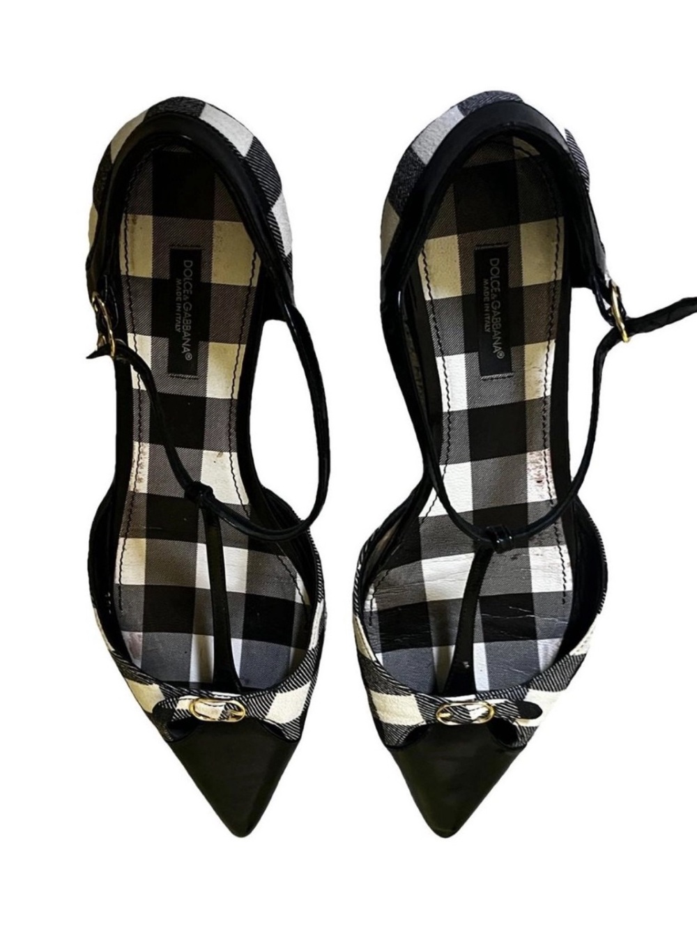 Dolce & Gabbana Black and White Plaid Pointed Slingback Flats